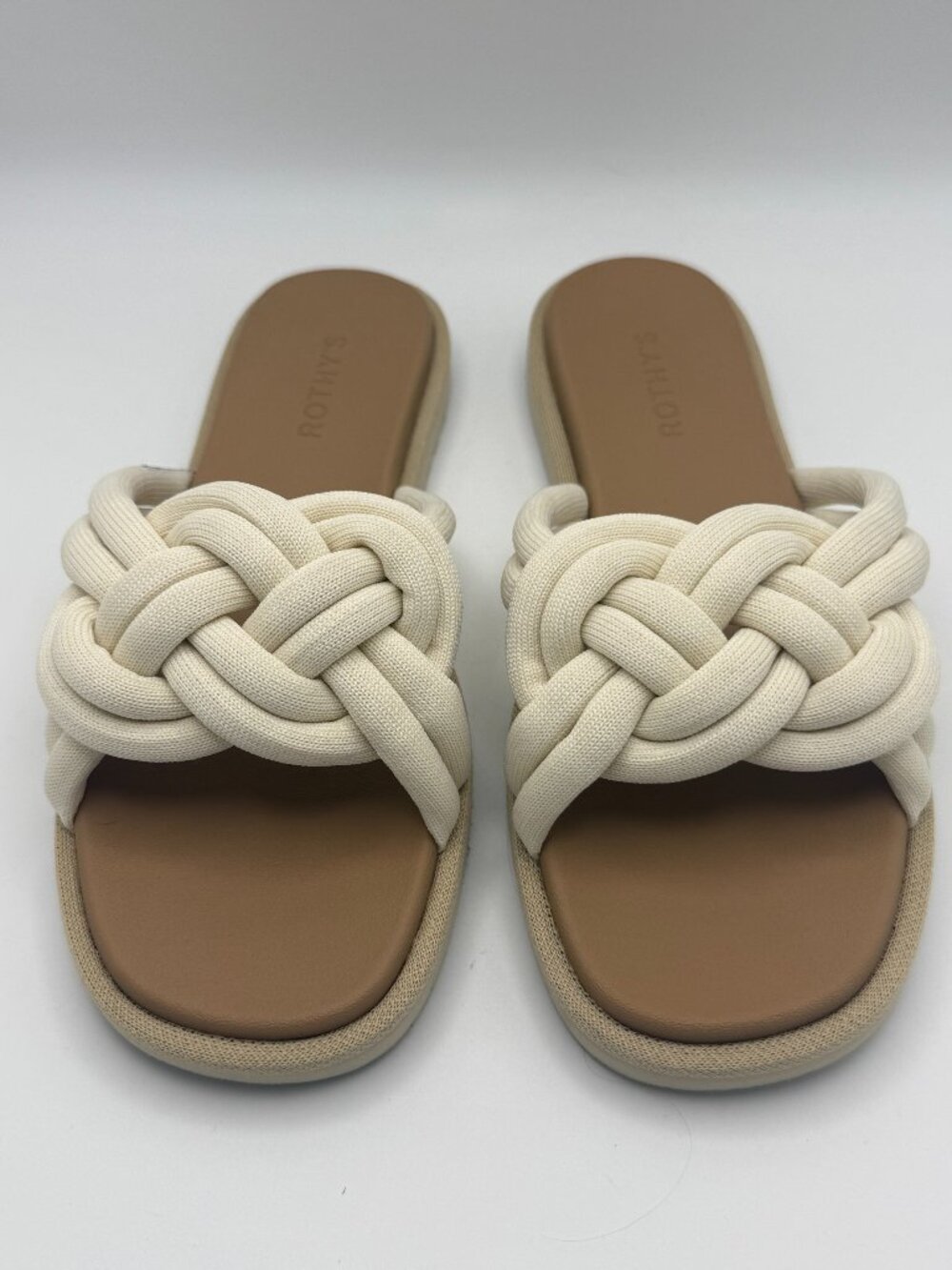 NEW Rothy's The Summer Sandal White Sand Braided Knot Slide Sandals Sz 10